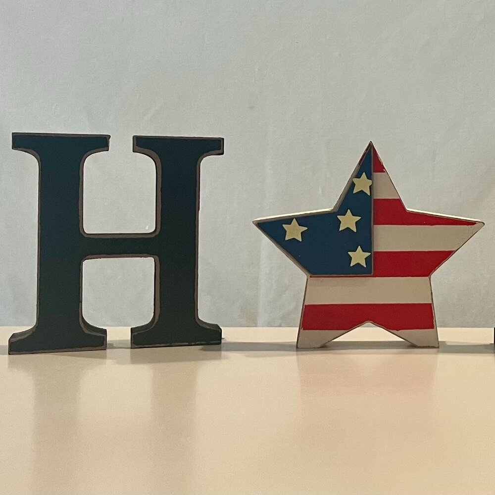 5 in. H Wooden Interchangeable HOME Tabletop Patriotic Sign with Seasonal Icons